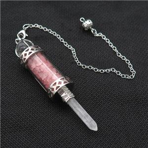 Pink Rose Quartz Chips Pendulum Pendant Crystal With Copper Chain Platinum Plated, approx 5mm, 12mm, 5-80mm, 17cm length