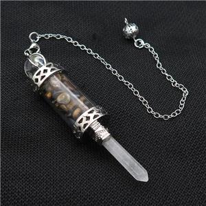 Tiger Eye Stone Chips Pendulum Pendant Crystal With Copper Chain Platinum Plated, approx 5mm, 12mm, 5-80mm, 17cm length