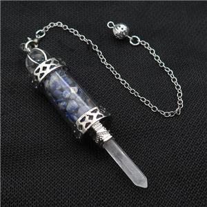 Blue Lapis Lazuli Chips Pendulum Pendant Crystal With Copper Chain Platinum Plated, approx 5mm, 12mm, 5-80mm, 17cm length