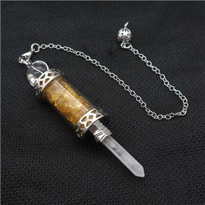 Yellow Citrine Chips Pendulum Pendant Crystal With Copper Chain Platinum Plated, approx 5mm, 12mm, 5-80mm, 17cm length