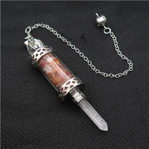 Red Carnetlian Chips Pendulum Pendant Crystal With Copper Chain Platinum Plated, approx 5mm, 12mm, 5-80mm, 17cm length