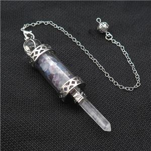 Multicolor Fluorite Chips Pendulum Pendant Crystal With Copper Chain Platinum Plated, approx 5mm, 12mm, 5-80mm, 17cm length