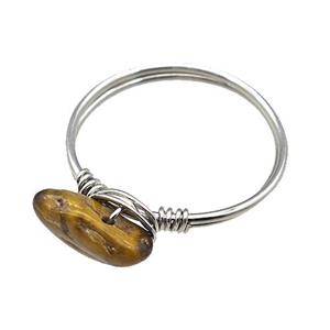 Copper Rings With Tiger Eye Stone Wire Wrapped Platinum Plated, approx 6-8mm, 18mm dia