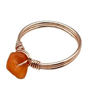 Copper Rings With Carnelian Wire Wrapped Rose Gold, approx 6-8mm, 18mm dia