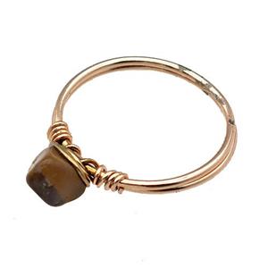 Copper Rings With Tiger Eye Stone Wire Wrapped Rose Gold, approx 6-8mm, 18mm dia