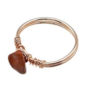 Copper Rings With Red Jasper Wire Wrapped Rose Gold, approx 6-8mm, 18mm dia