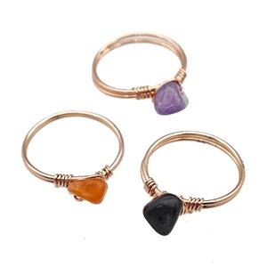 Copper Rings With Gemstone Wire Wrapped Rose Gold Mixed, approx 6-8mm, 18mm dia