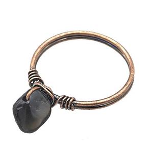 Copper Rings With Black Obsidian Wire Wrapped Antique Red, approx 6-8mm, 18mm dia