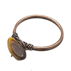 Copper Rings With Tiger Eye Stone Wire Wrapped Antique Red, approx 6-8mm, 18mm dia
