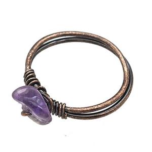 Copper Rings With Amethyst Wire Wrapped Antique Red, approx 6-8mm, 18mm dia