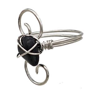 Copper Rings With Black Obsidian Wire Wrapped Platinum Plated, approx 6-8mm, 18mm dia