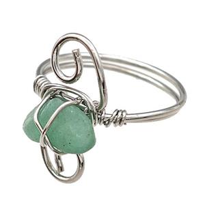 Copper Rings With Green Aventurine Wire Wrapped Platinum Plated, approx 6-8mm, 18mm dia