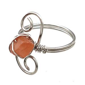Copper Rings With Red Carnelian Wire Wrapped Platinum Plated, approx 6-8mm, 18mm dia