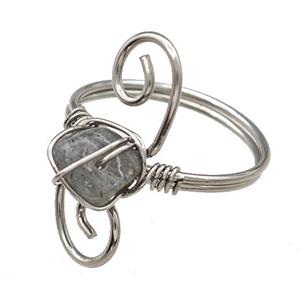 Copper Rings With Labradorite Wire Wrapped Platinum Plated, approx 6-8mm, 18mm dia