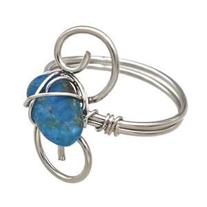 Copper Rings With Blue Apatite Wire Wrapped Platinum Plated, approx 6-8mm, 18mm dia