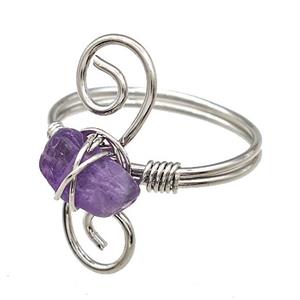 Copper Rings With Purple Amethyst Wire Wrapped Platinum Plated, approx 6-8mm, 18mm dia