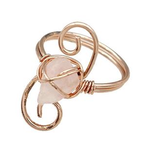 Copper Rings With Rose Quartz Wire Wrapped Rose Gold, approx 6-8mm, 18mm dia
