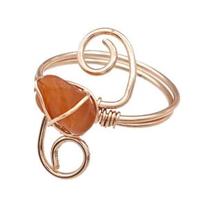 Copper Rings With Red Carnelian Wire Wrapped Rose Gold, approx 6-8mm, 18mm dia