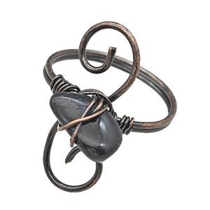 Copper Rings With Black Obsidian Wire Wrapped Antique Red, approx 6-8mm, 18mm dia