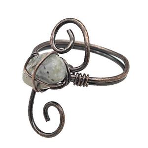 Copper Rings With Labradorite Wire Wrapped Antique Red, approx 6-8mm, 18mm dia