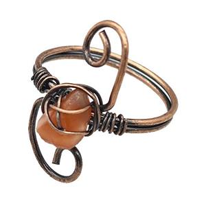 Copper Rings With Carnelian Wire Wrapped Antique Red, approx 6-8mm, 18mm dia