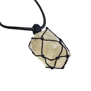 Natural Lemon Quartz Nugget Necklaces Waxed Fabric Adjustable Wire Wrapped, approx 30-40mm