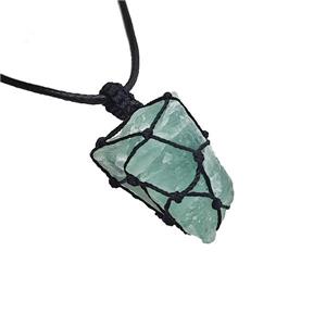 Natural Green Fluorite Necklaces Waxed Fabric Adjustable Wire Wrapped, approx 30-40mm