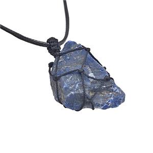 Natural Blue Lapis Lazuli Necklaces Waxed Fabric Adjustable Wire Wrapped, approx 30-40mm