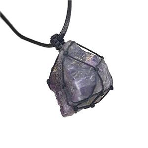 Natural Purple Amethyst Necklaces Waxed Fabric Adjustable Wire Wrapped, approx 30-40mm