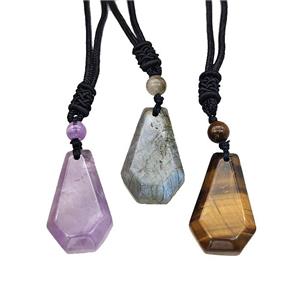 Natural Gemstone Necklaces Waxed Adjustable Nylon Mixed, approx 18-30mm
