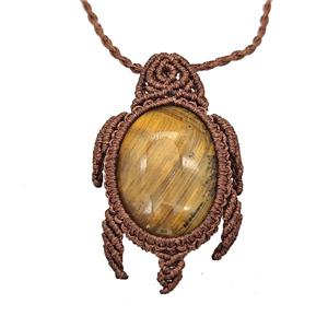 Natural Tiger Eye Stone Necklace Tortoise Waxed Fabric Rose Brown, approx 25-30mm