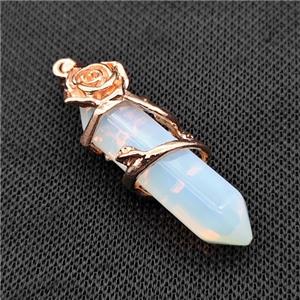 White Opalite Prism Pendant Cone Alloy Flower Wrapped Rose Gold, approx 10-40mm