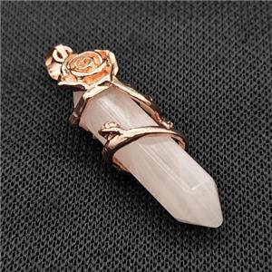 Pink Rose Quartz Prism Pendant Cone Alloy Flower Wrapped Rose Gold, approx 10-40mm