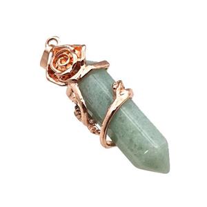Green Aventurine Prism Pendant Cone Alloy Flower Wrapped Rose Gold, approx 10-40mm
