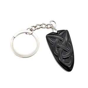 Natural Black Obsidian Pendant Bullet Sailors Knot With Copper Keychain Platinum Plated, approx 20-35mm, 25mm