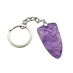 Natural Purple Amethyst Pendant Bullet Sailors Knot With Copper Keychain Platinum Plated, approx 20-35mm, 25mm