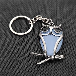 Owl Charms Keychain With Opalite Alloy Platinum Plated, approx 26-40mm, 25mm