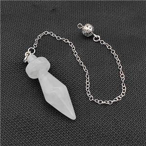 Natural Clear Crystal Quartz Dowsing Pendulum Pendant With Chain Platinum Plated, approx 13-45mm, 16cm length