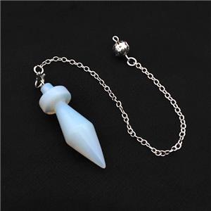 White Opalite Dowsing Pendulum Pendant With Chain Platinum Plated, approx 13-45mm, 16cm length