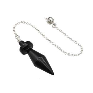 Black Obsidian Dowsing Pendulum Pendant With Chain Platinum Plated, approx 13-45mm, 16cm length