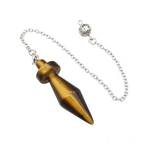 Natural Tiger Eye Stone Dowsing Pendulum Pendant With Chain Platinum Plated, approx 13-45mm, 16cm length