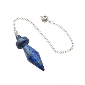 Natural Blue Lapis Lazuli Dowsing Pendulum Pendant With Chain Platinum Plated, approx 13-45mm, 16cm length