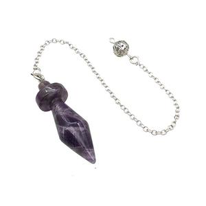 Natural Purple Amethyst Dowsing Pendulum Pendant With Chain Platinum Plated, approx 13-45mm, 16cm length