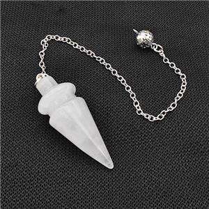 Natural Clear Quartz Dowsing Pendulum Pendant With Chain Platinum Plated, approx 18-48mm, 16cm length