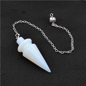 White Opalite Dowsing Pendulum Pendant With Chain Platinum Plated, approx 18-48mm, 16cm length