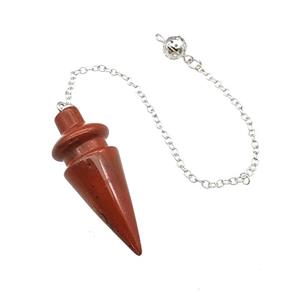 Natural Red Jasper Dowsing Pendulum Pendant With Chain Platinum Plated, approx 18-48mm, 16cm length