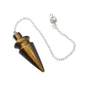 Natural Tiger Eye Stone Dowsing Pendulum Pendant With Chain Platinum Plated, approx 18-48mm, 16cm length