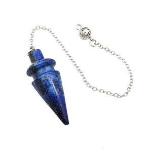 Natural Blue Lapis Lazuli Dowsing Pendulum Pendant With Chain Platinum Plated, approx 18-48mm, 16cm length