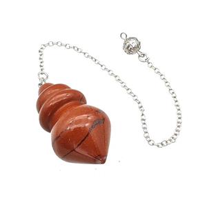 Natural Red Jasper Dowsing Pendulum Pendant With Chain Platinum Plated, approx 25-42mm, 16cm length