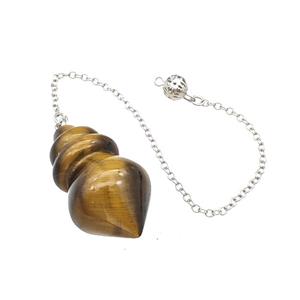 Natural Tiger Eye Stone Dowsing Pendulum Pendant With Chain Platinum Plated, approx 25-42mm, 16cm length